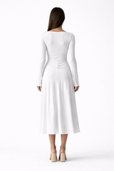 White Kate Dress | Fitted & Flowy Double-Layer Lycra Dress