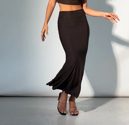 Serena Double Layer Flowy Skirt - Premium Lycra - Chocolate Brown