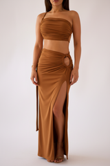 Selena Two-Piece Set in Toffee – Structured Summer Co-ord