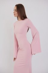 Valentina Long Sleeve Maxi Dress - Bubble Gum Pink - Flowy Double Layered Gown