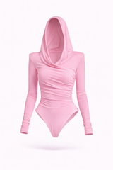 Bubble Gum Pink Thea Bodysuit – structured shoulder stretch bodysuit with hourglass silhouette | sand
