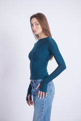 Double-Layer Long Sleeve Top – Petroleum