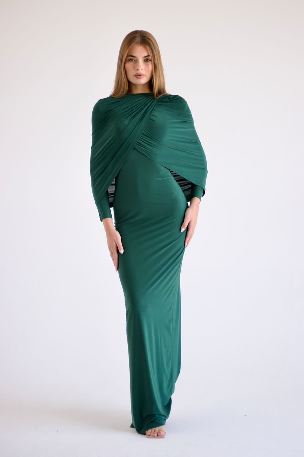 Jeanne Double-Layered Ruched Dress - Luxe Green
