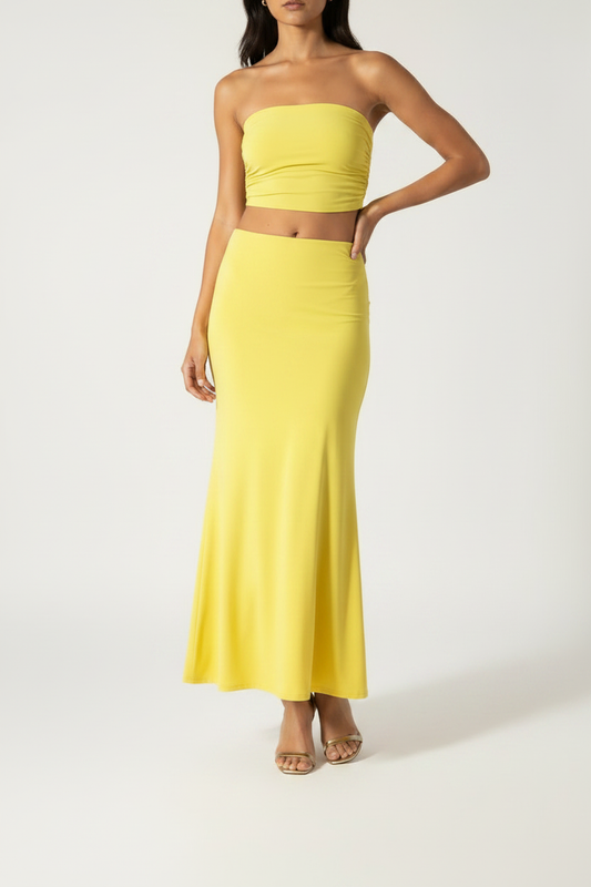 Summer Yellow Serena Double Layer Flowy Skirt - Premium Lycra