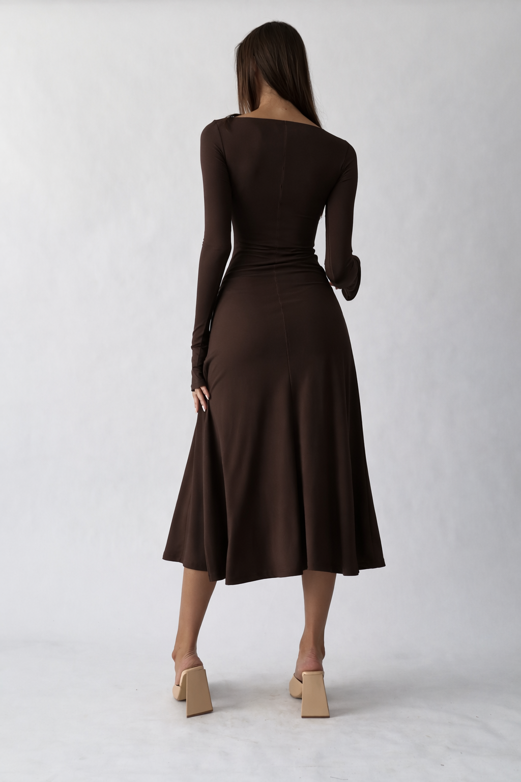 Chocolate Brown Kate Dress | Fitted & Flowy Double-Layer Lycra Dress