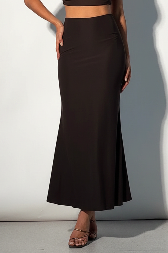 Serena Double Layer Flowy Skirt - Premium Lycra - Chocolate Brown