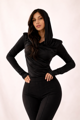 Thea Bodysuit - Black Structured Shoulder Bodysuit
