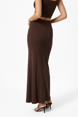 Serena Double Layer Flowy Skirt - Premium Lycra - Chocolate Brown
