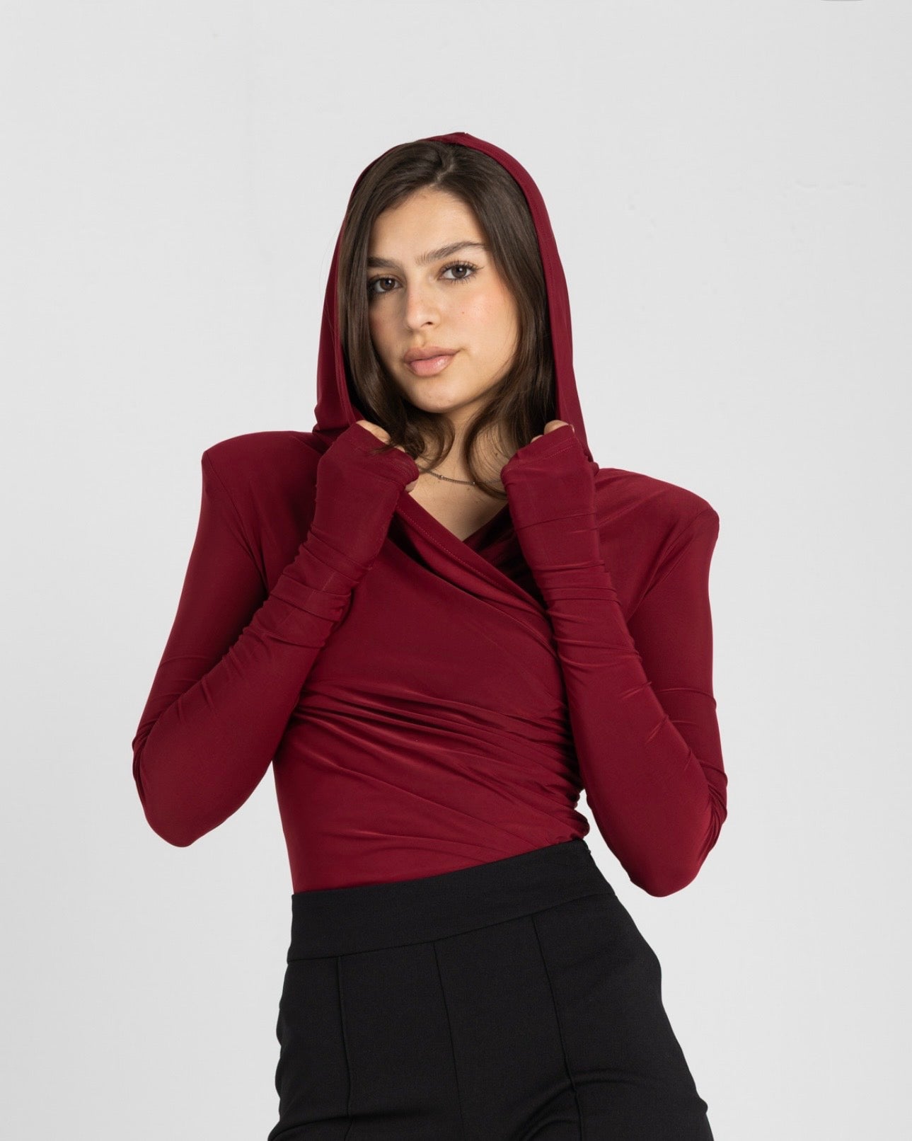 Thea Bodysuit - Burgundy Structured Shoulder Bodysuit