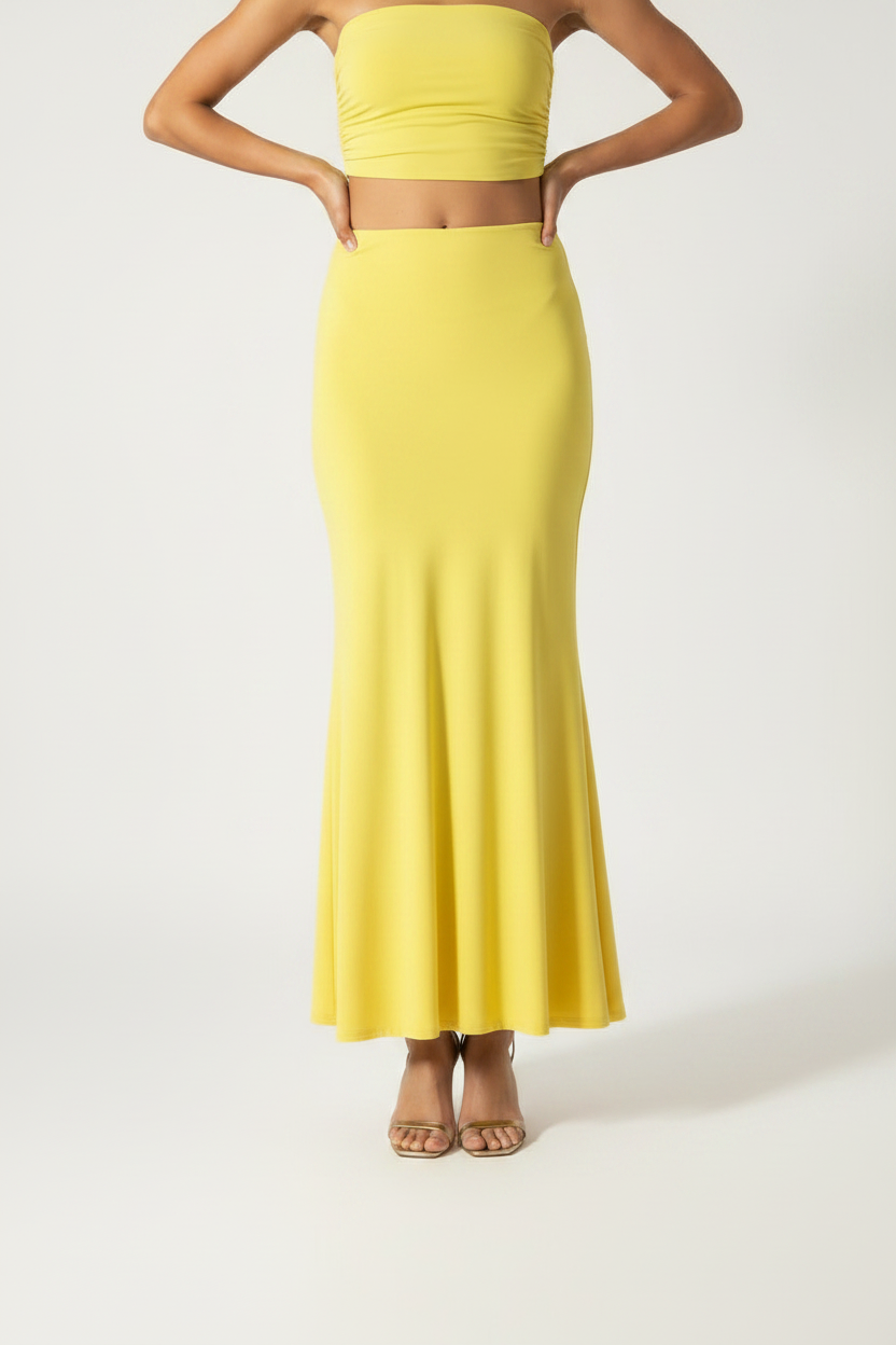 Summer Yellow Serena Double Layer Flowy Skirt - Premium Lycra