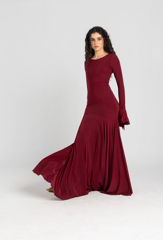 Azalea Dress – Burgundy | 10-Meter Dramatic Mermaid Flare