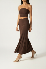 Serena Double Layer Flowy Skirt - Premium Lycra - Chocolate Brown