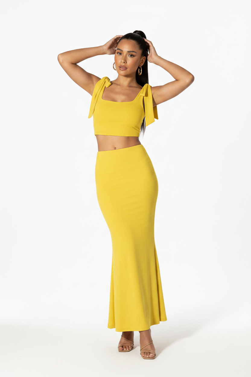 Summer Yellow Serena Double Layer Flowy Skirt - Premium Lycra