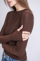 Double-Layer Long Sleeve Top – Chocolate Brown