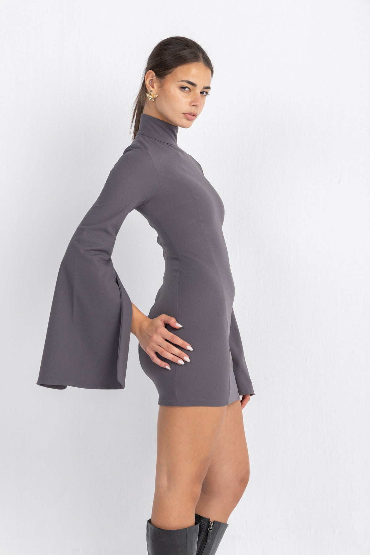Cascade Mini Body-Cone Dress | Grey