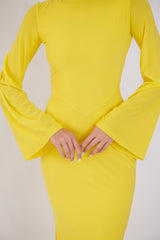 Valentina Long Sleeve Maxi Dress - Summer Yellow - Flowy Double Layered Gown