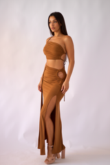 Selena Two-Piece Set in Toffee – Structured Summer Co-ord