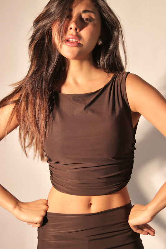 Ruched cropped top Chocolet Brown