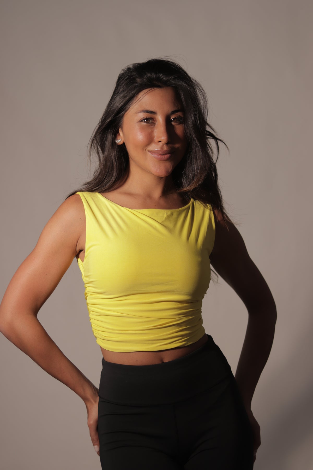 Summer Yellow Ruched Cropped Top