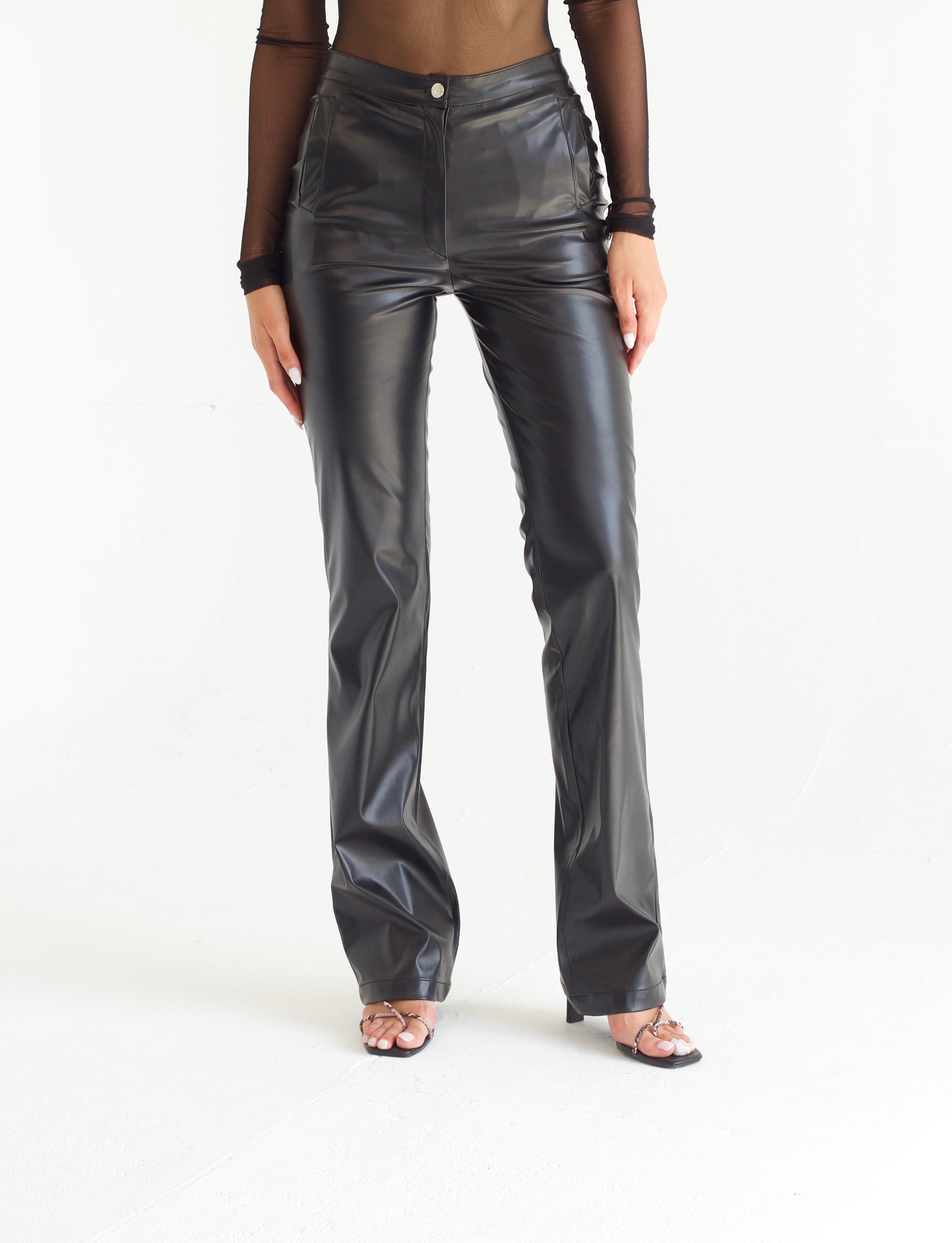 Straight Cut Leather Pants – sand