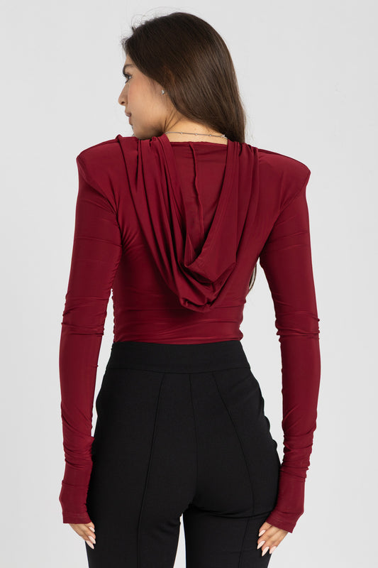 Thea Bodysuit - Burgundy Structured Shoulder Bodysuit