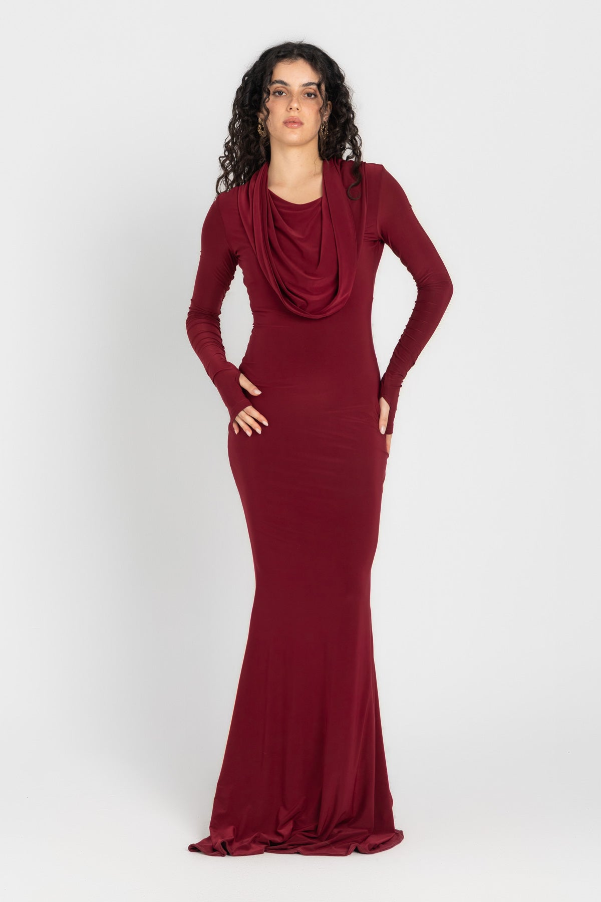 Bordeaux Hooded Bodycon Dress - Burgundy