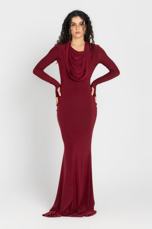 Bordeaux Hooded Bodycon Dress - Burgundy