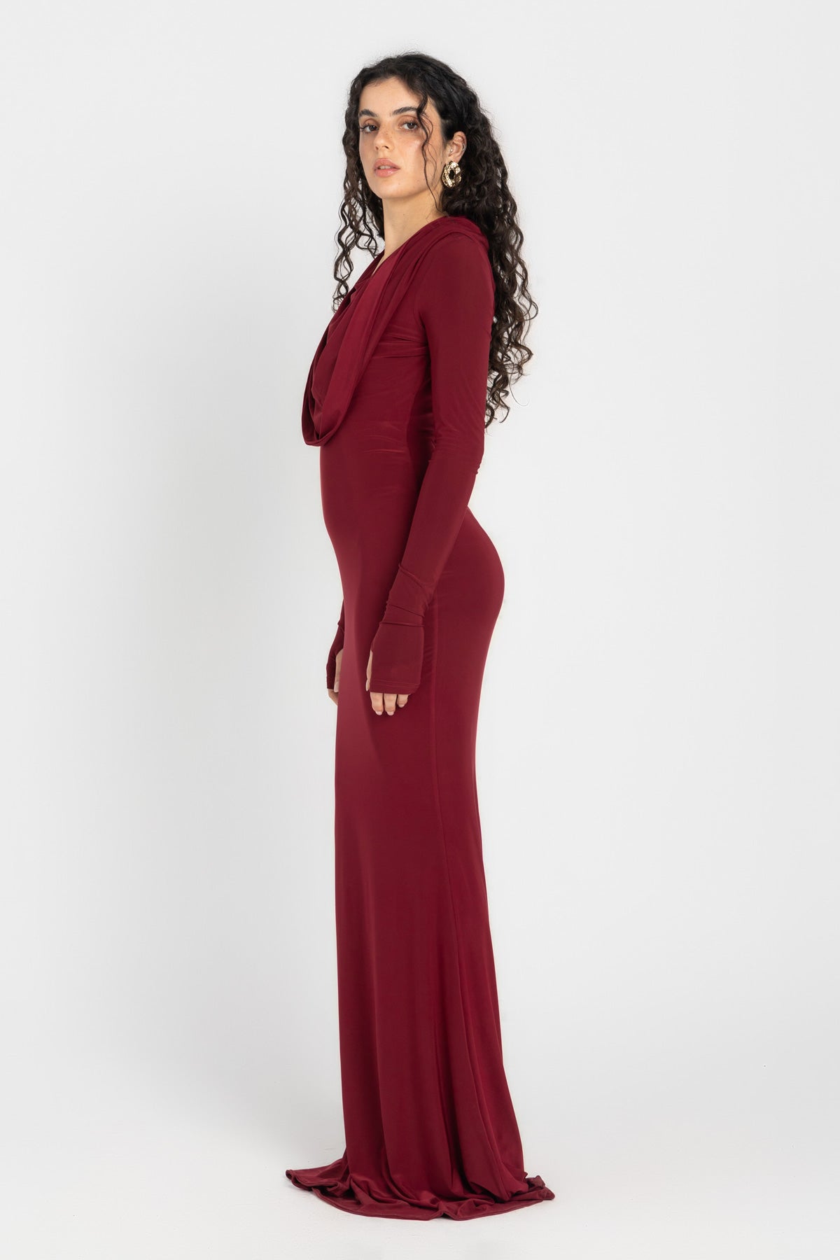 Bordeaux Hooded Bodycon Dress - Burgundy