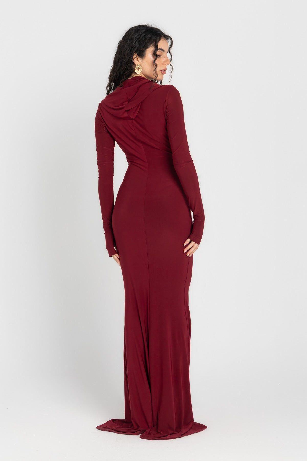 Bordeaux Hooded Bodycon Dress - Burgundy