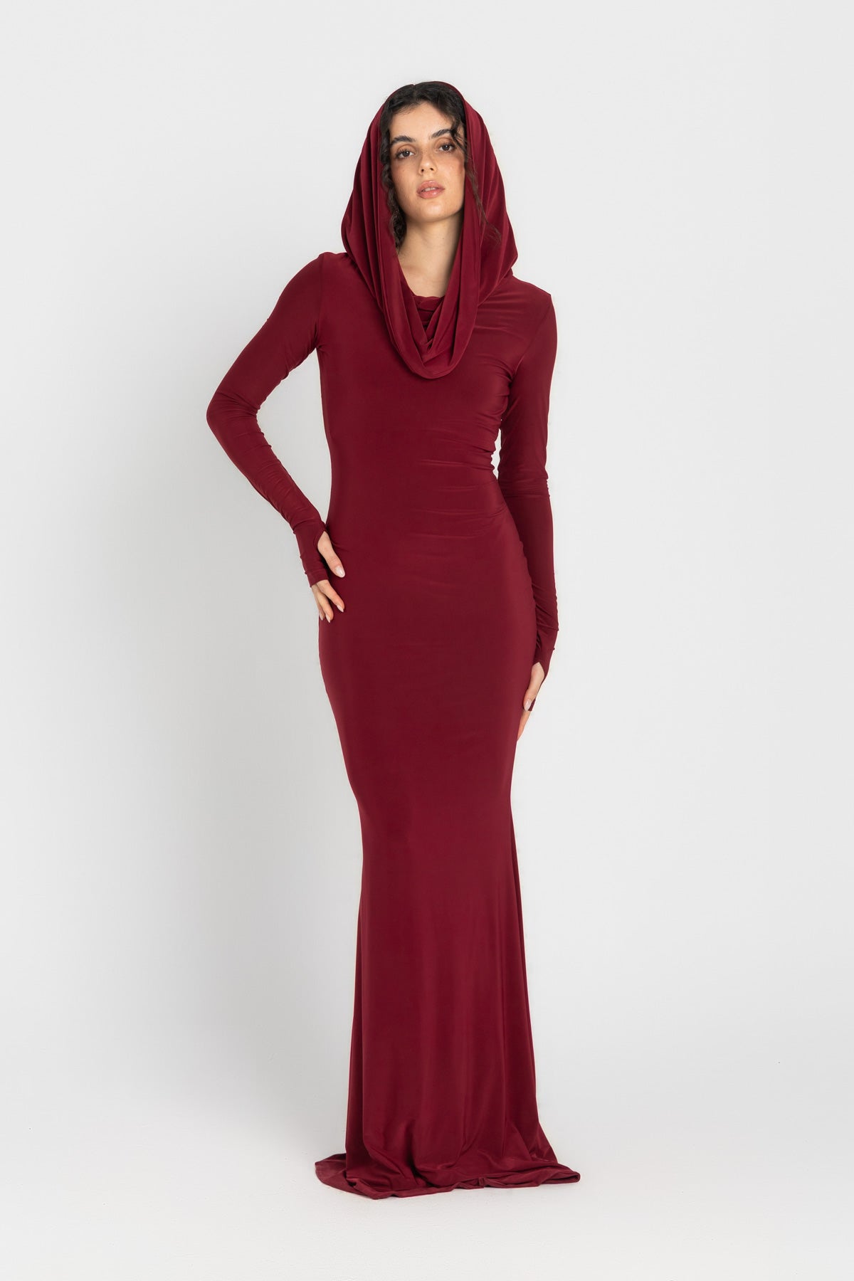 Bordeaux Hooded Bodycon Dress - Burgundy
