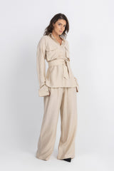 Double Belted Chemise Set — Beige