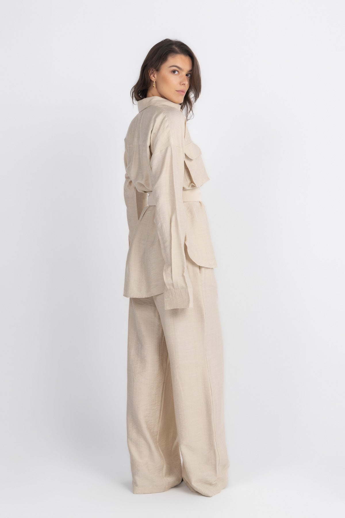 Double Belted Chemise Set — Beige