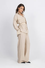 Double Belted Chemise Set — Beige
