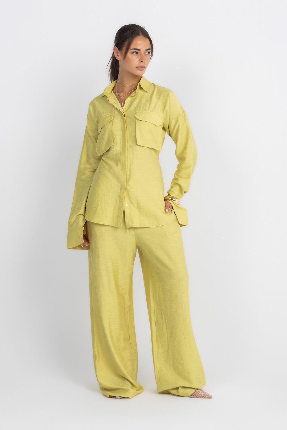 Double Belted Chemise Set — Apple Green