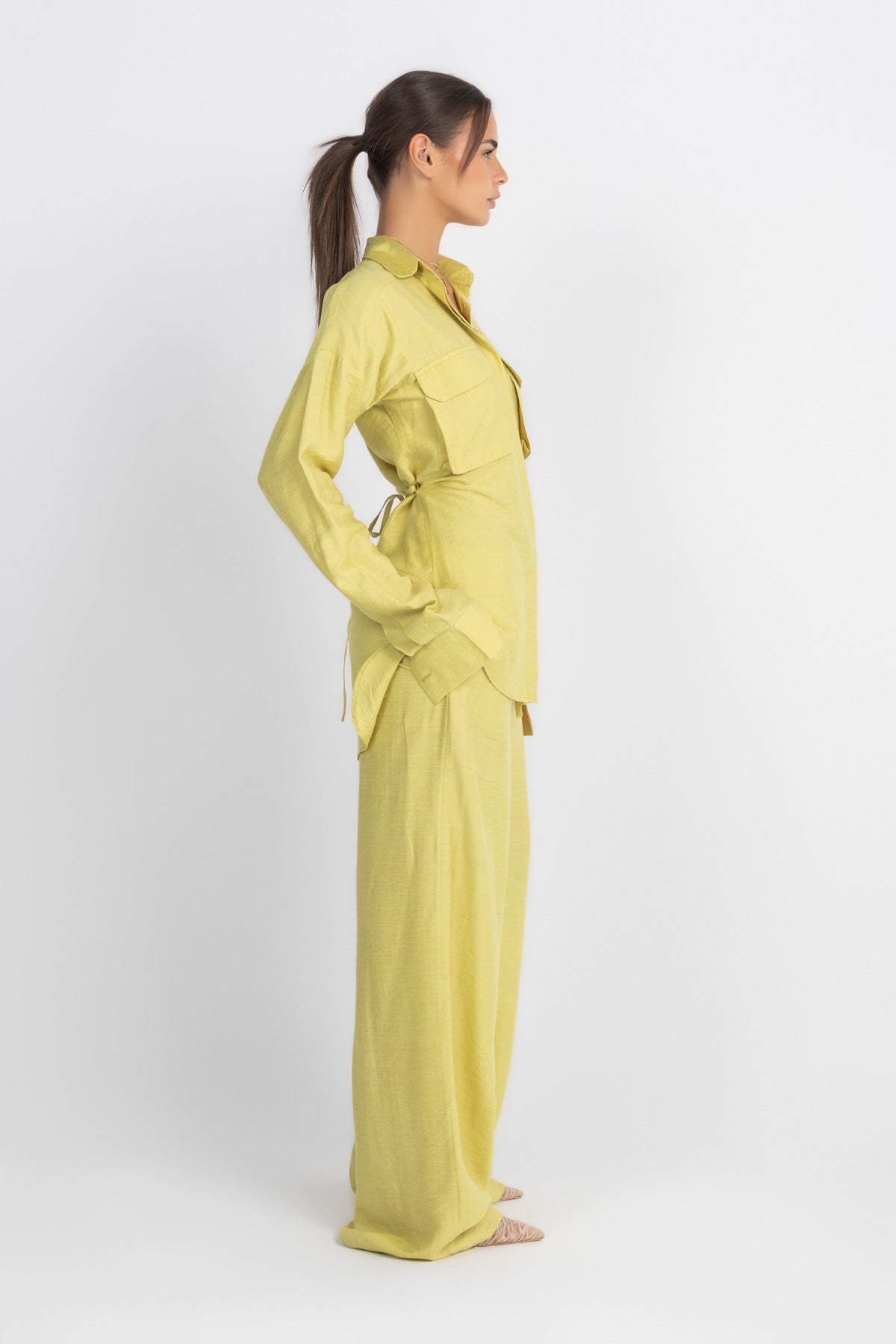 Double Belted Chemise Set — Apple Green