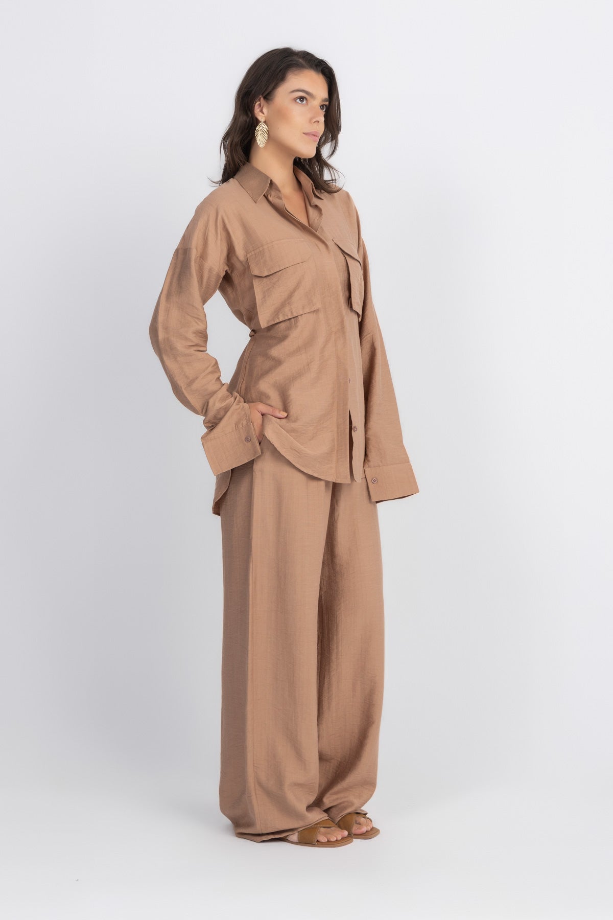 Double Belted Chemise Set — Bronze