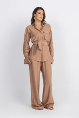 Double Belted Chemise Set — Bronze