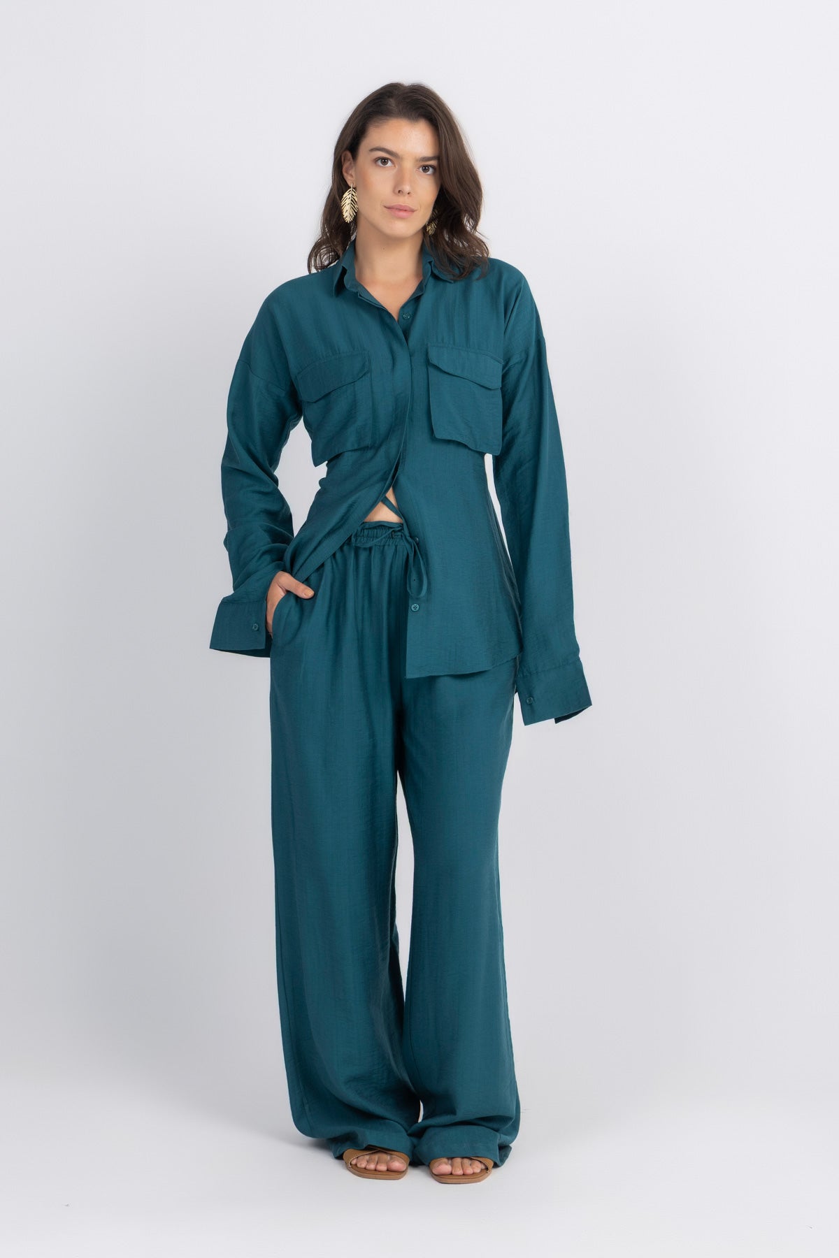 Double Belted Chemise Set — Teal