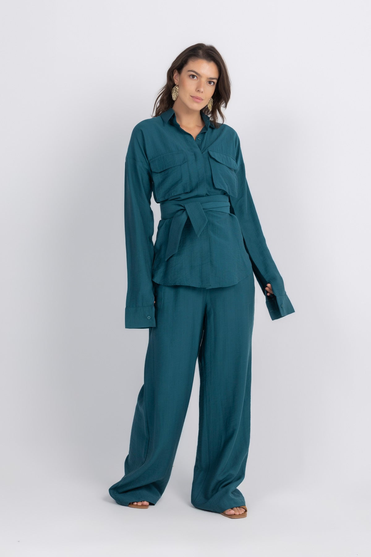 Double Belted Chemise Set — Teal