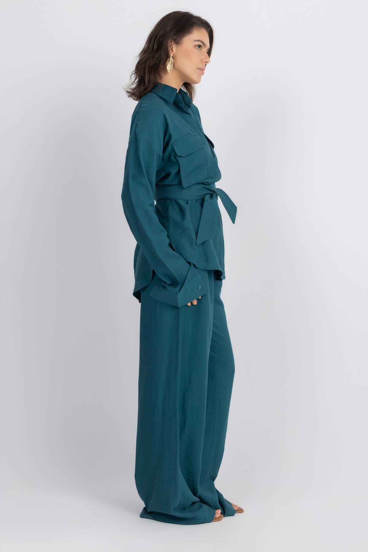 Double Belted Chemise Set — Teal