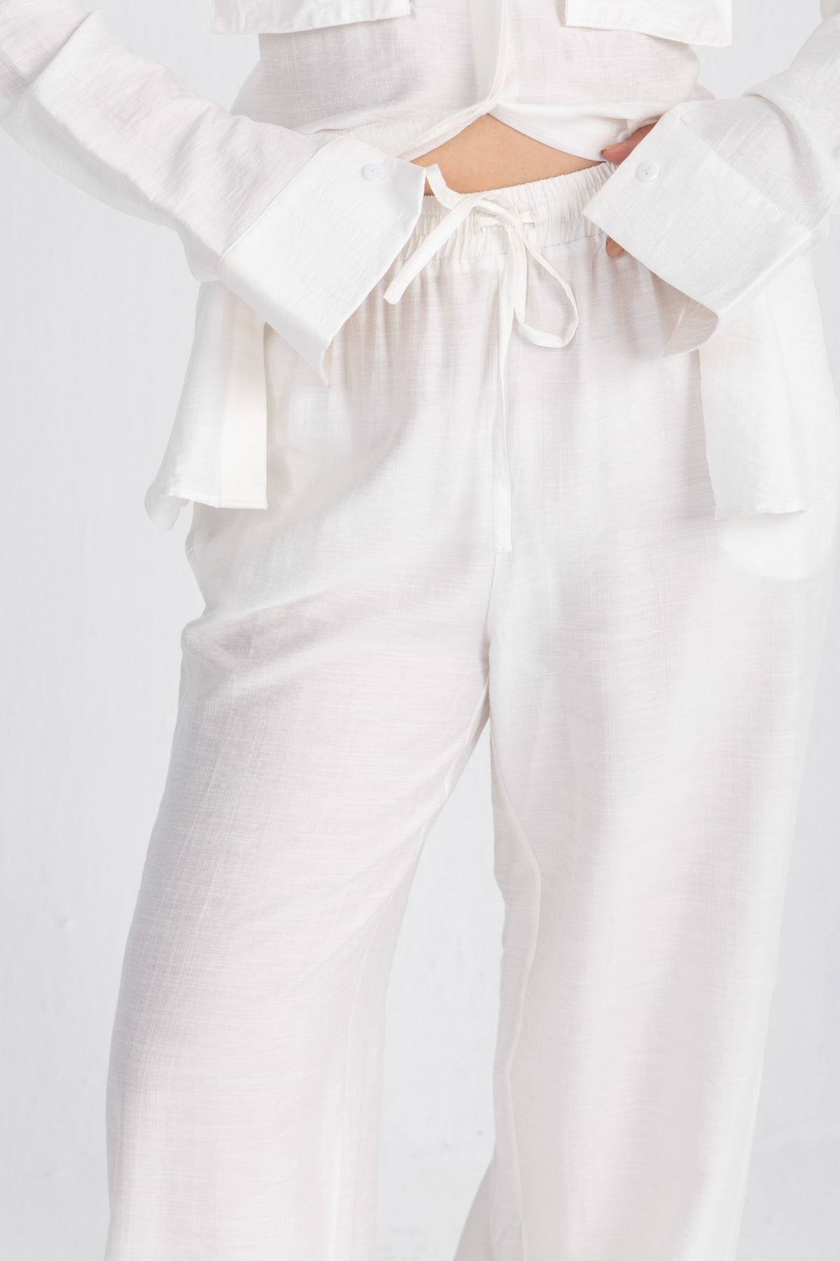 Double Belted Chemise Set — White