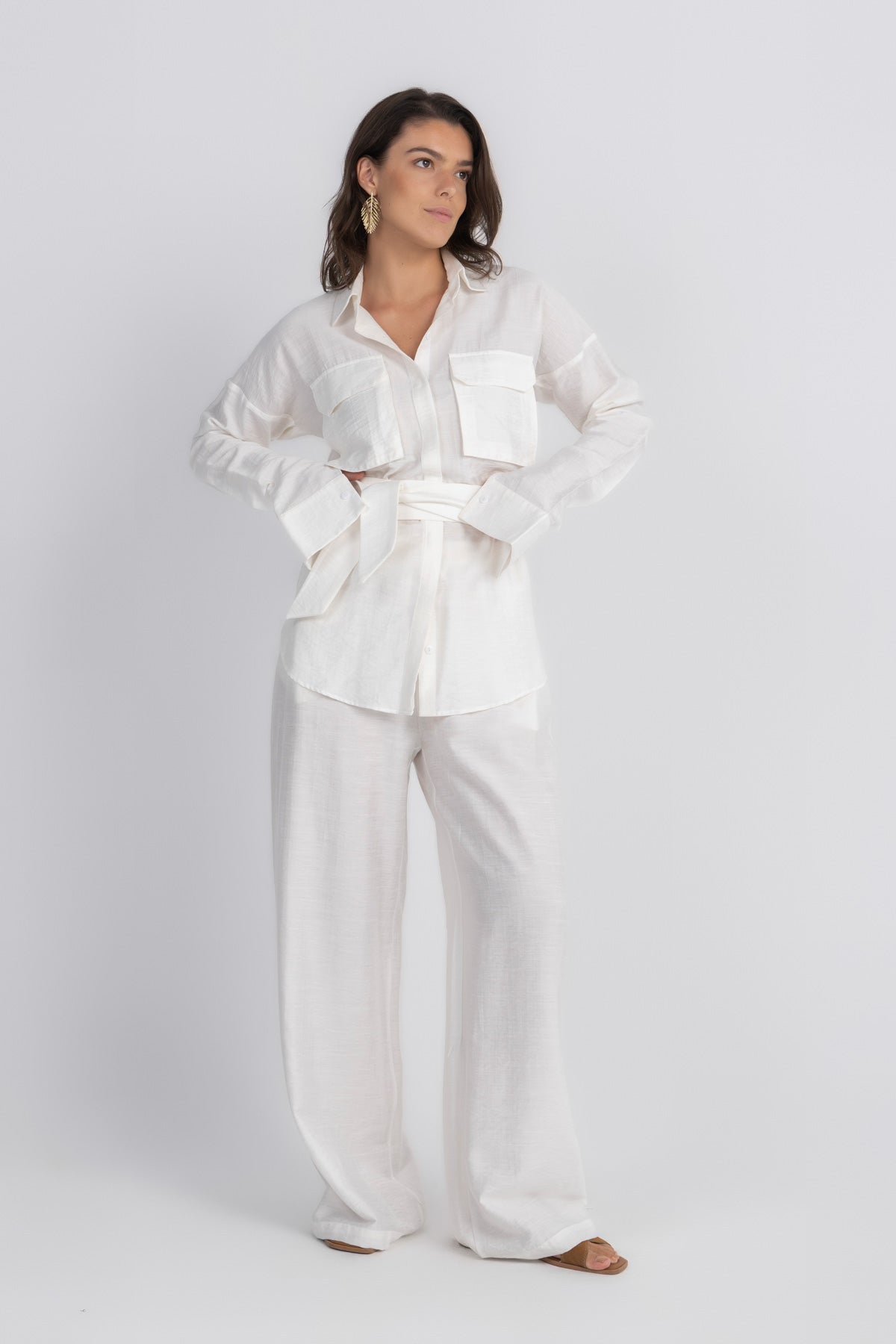 Double Belted Chemise Set — White