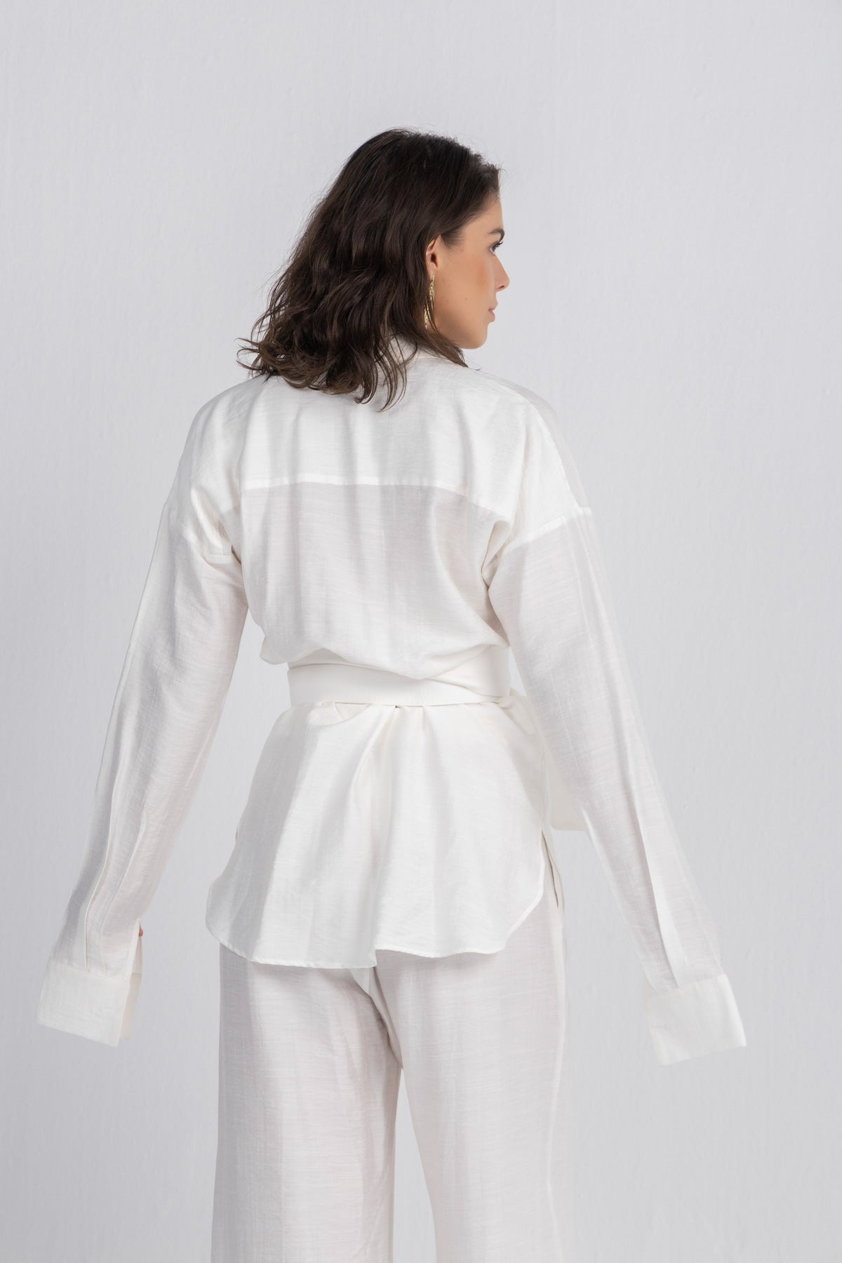 Double Belted Chemise Set — White