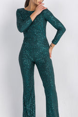 Cher Long Sleeve Sequin Jumpsuit – Glam Stretch One-Piece