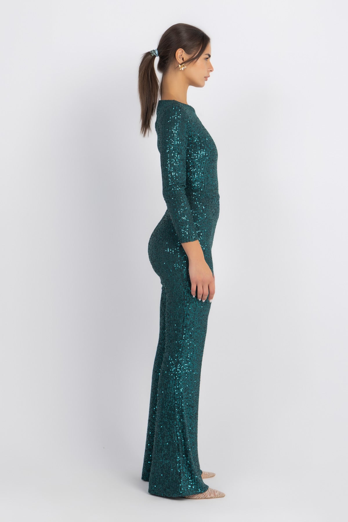 Cher Long Sleeve Sequin Jumpsuit – Glam Stretch One-Piece