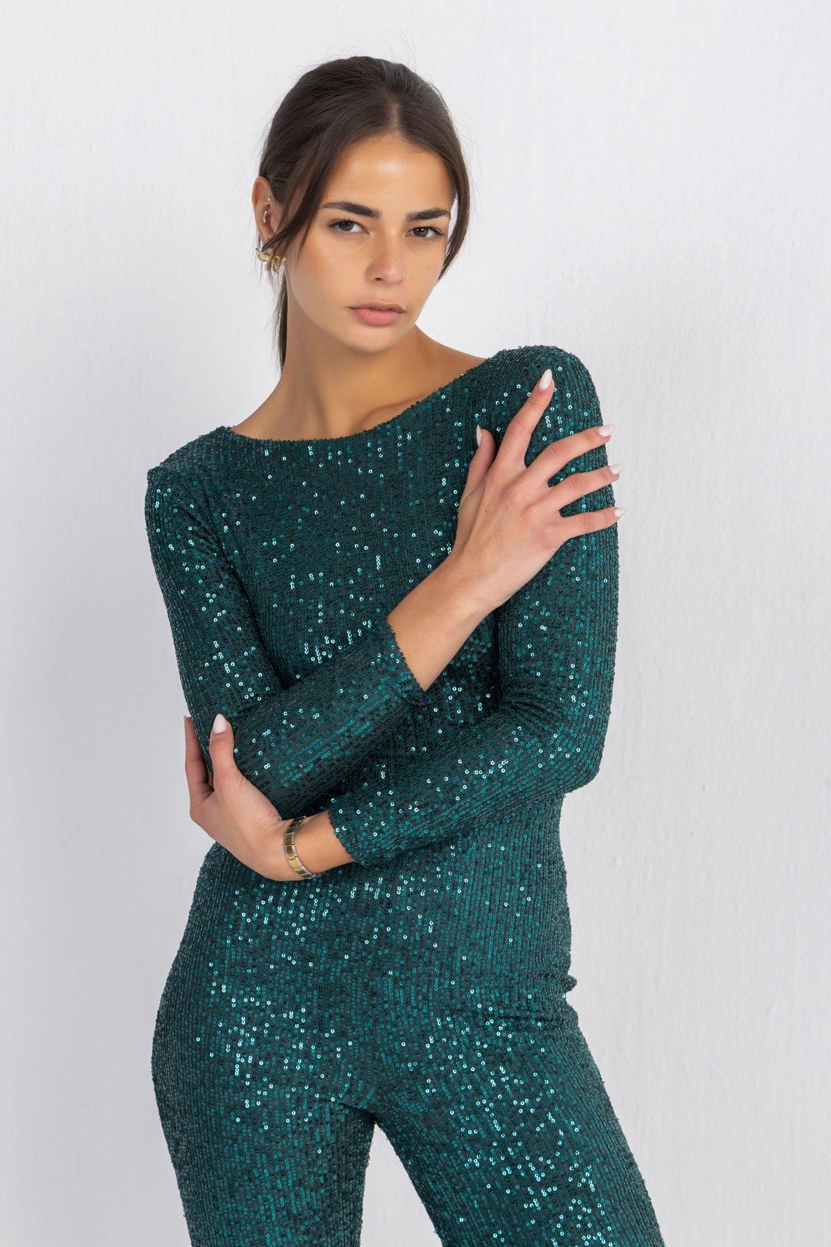 Cher Long Sleeve Sequin Jumpsuit – Glam Stretch One-Piece