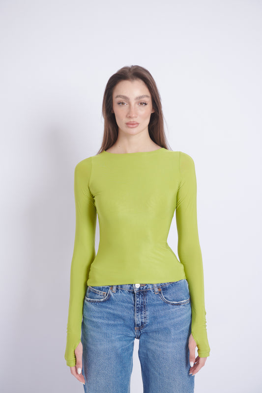 Summer Lime Green Double-Layer Long Sleeve Top