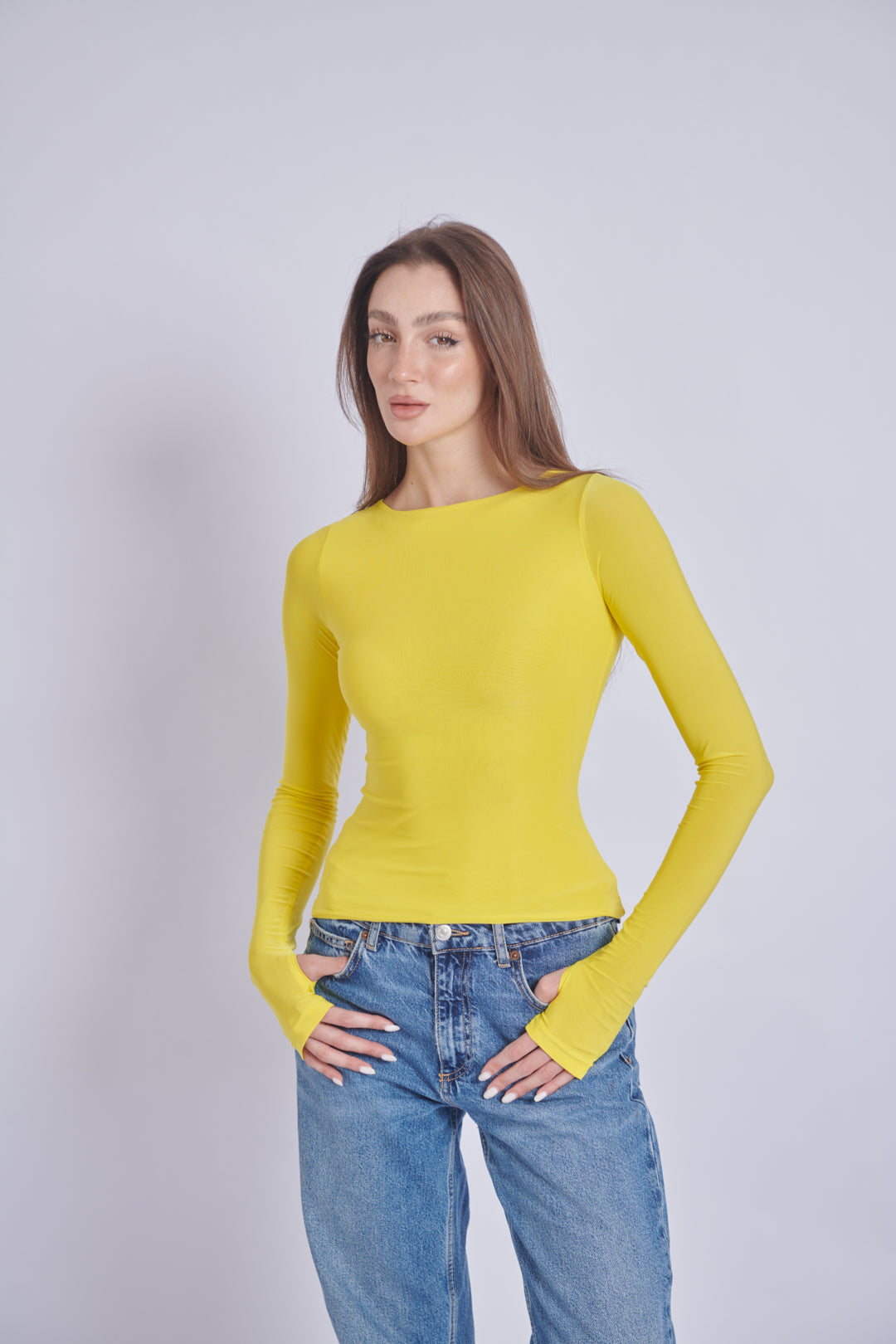 Summer Yellow Double-Layer Long Sleeve Top