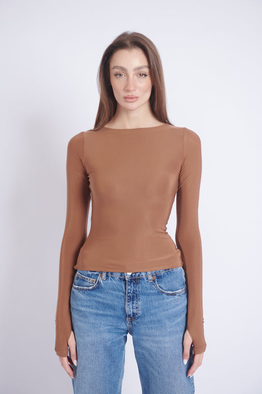 Double-Layer Long Sleeve Top - Toffee
