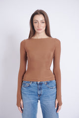 Double-Layer Long Sleeve Top - Toffee